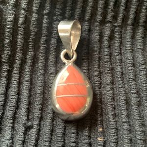 Red coral sterling silver Mexico pendant